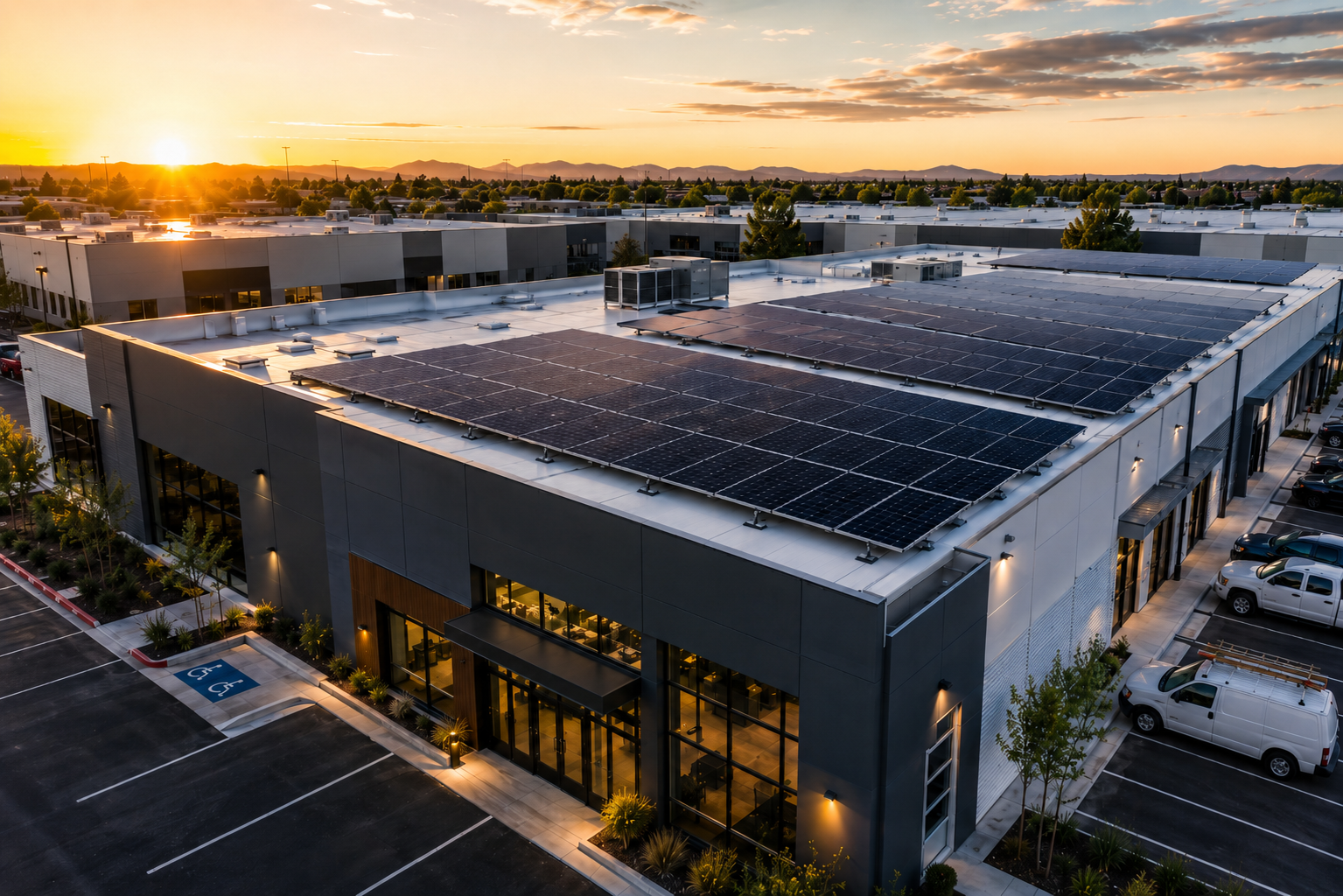 Close view of rooftop solar panel system