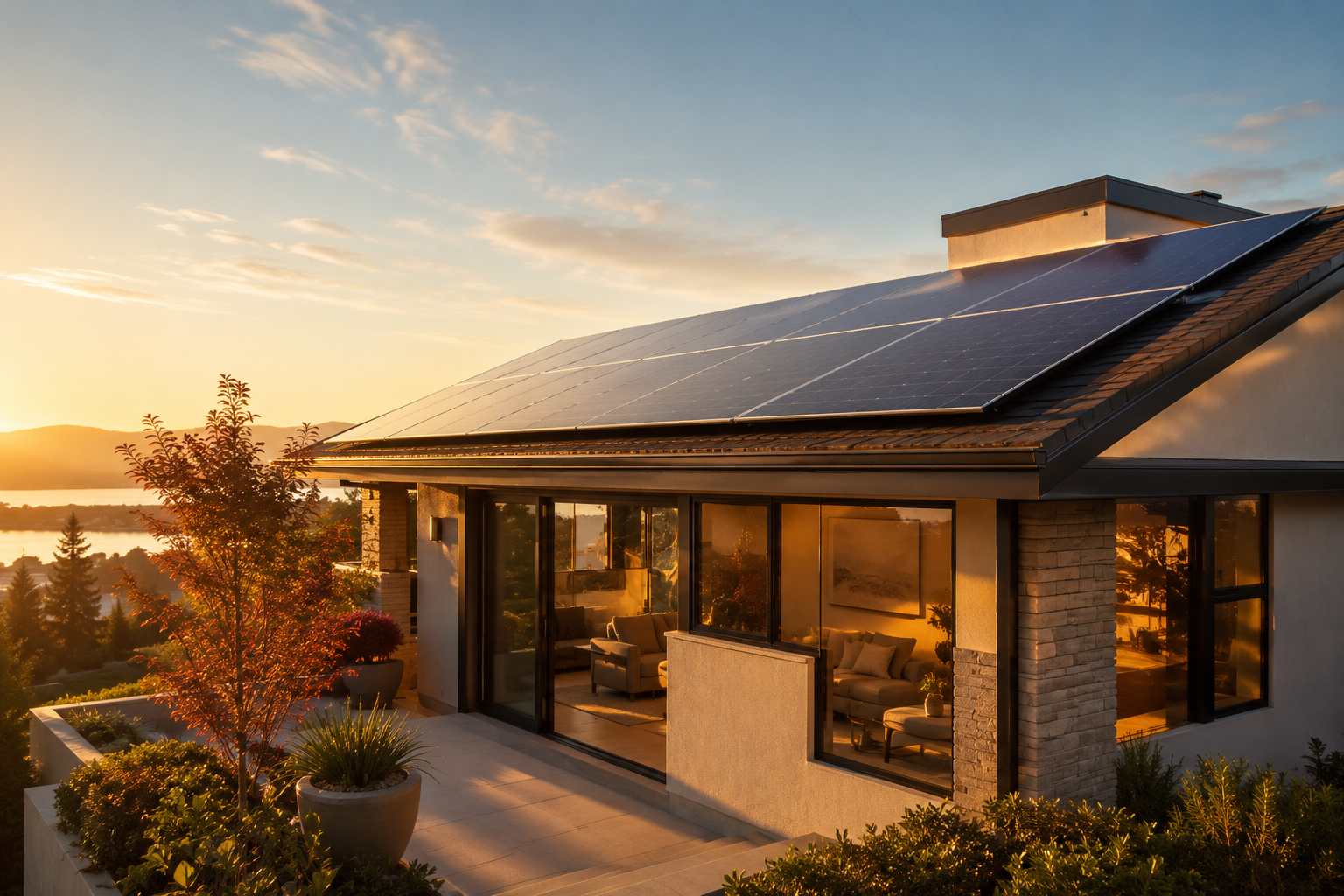 Modern home with rooftop solar integration