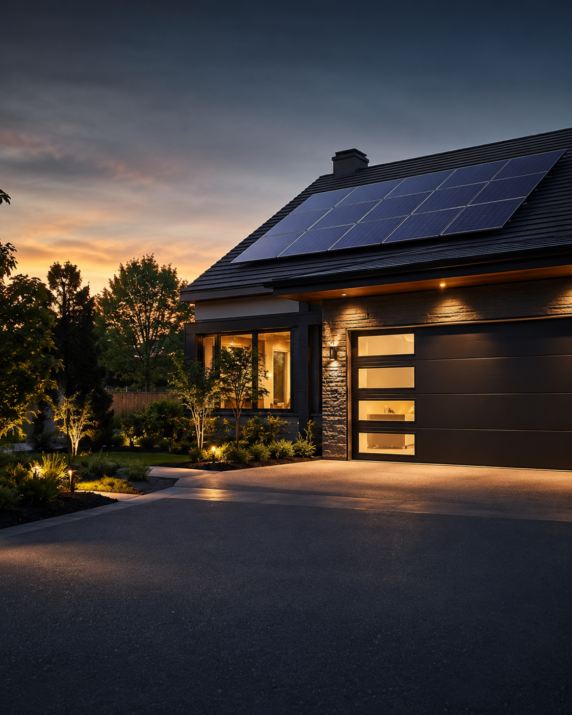 Modern home with integrated solar panels